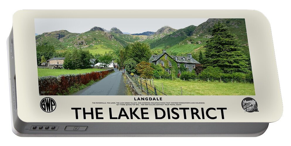 Langdale Portable Battery Charger featuring the photograph Langdale Lake District Destination Cream Railway Poster by Brian Watt