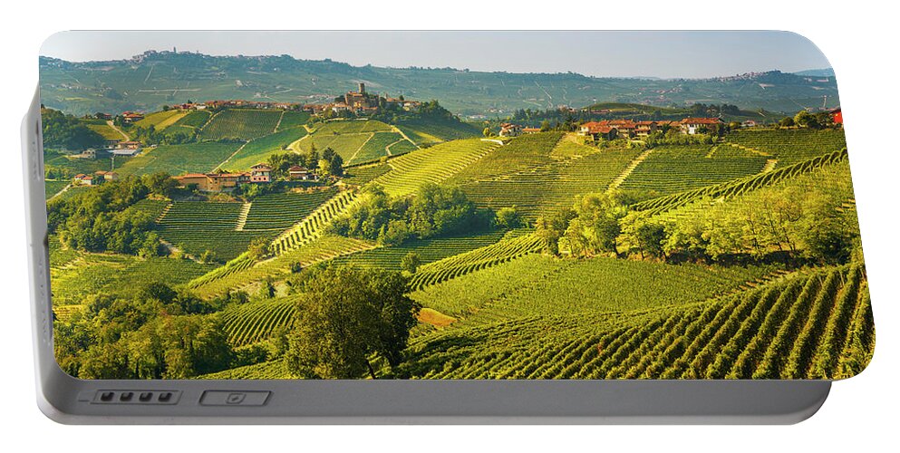 Vineyards Portable Battery Charger featuring the photograph Langhe vineyards landscape and Castiglione Falletto, Italy by Stefano Orazzini