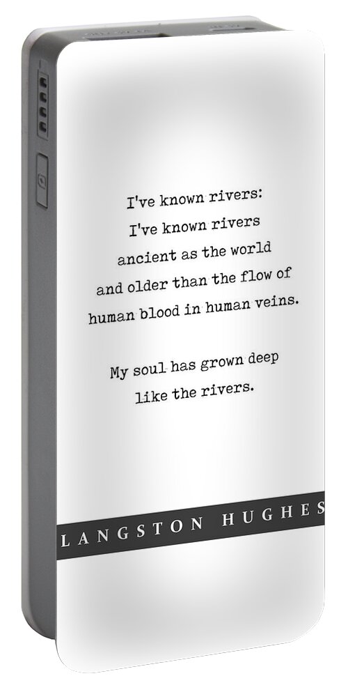 Langston Hughes Quote Portable Battery Charger featuring the mixed media Langston Hughes, Rivers - Quote Print - Minimal Literary Poster 02 by Studio Grafiikka
