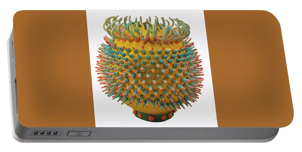 Anamone Portable Battery Charger featuring the mixed media Large anemone vase by Lorena Cassady