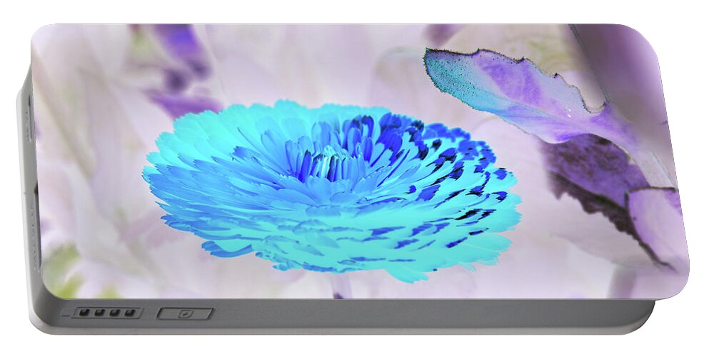 Beautiful Portable Battery Charger featuring the digital art Large blue Flower on Blue and Purple by David Desautel