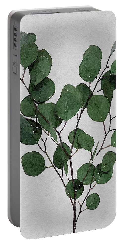 Green Portable Battery Charger featuring the painting Large Eucalyptus Leaf Stem by Rachel Elise