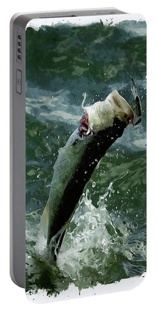 Jumping Portable Battery Charger featuring the digital art Largemouth trying to get away by Chauncy Holmes