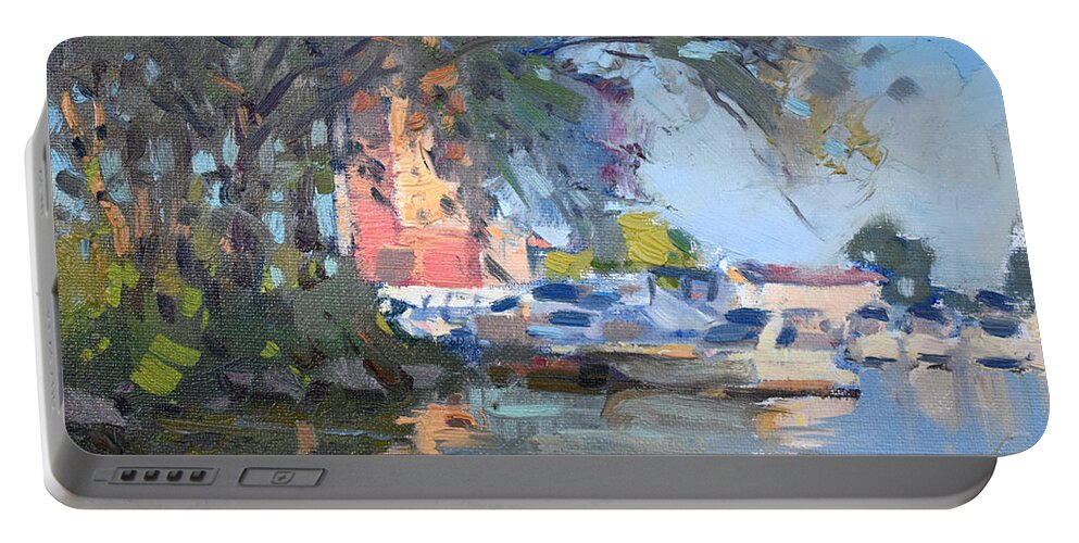 Lasalle Portable Battery Charger featuring the painting LaSalle Yacht Club 2020 by Ylli Haruni