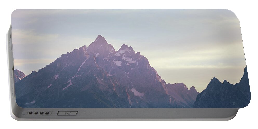 Mountain Portable Battery Charger featuring the photograph Last bit of Teton light by Go and Flow Photos