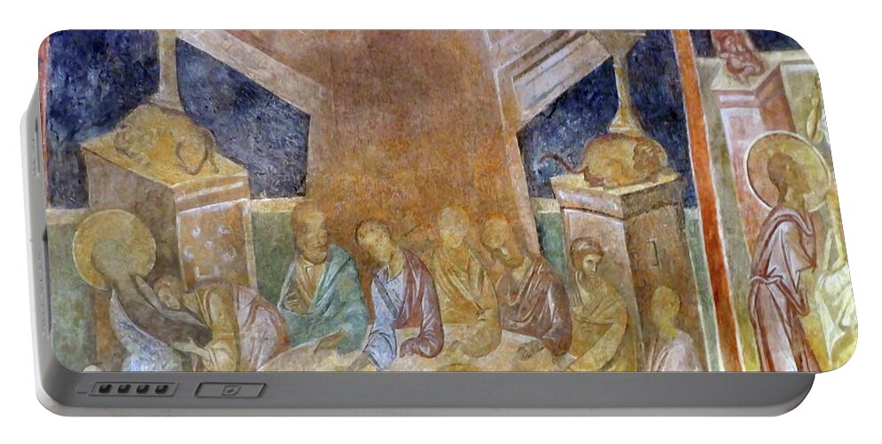 12th Century Portable Battery Charger featuring the photograph Last Supper, Orthodox Christian frescoes,, Ivanovo, Bulgaria by Steve Estvanik