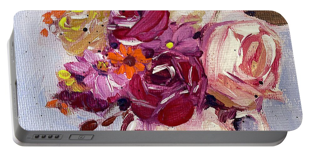 Roses Portable Battery Charger featuring the painting Late Roses in a Pitcher by Roxy Rich
