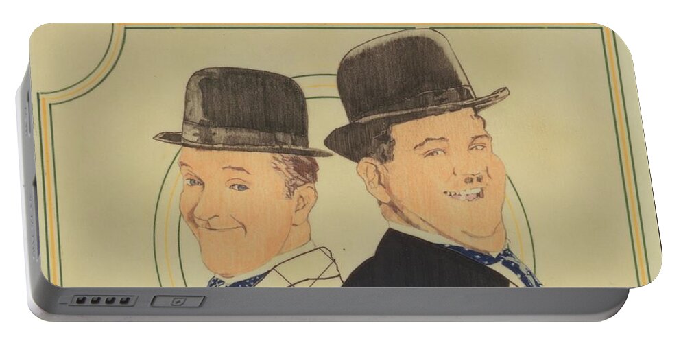 Colored Pencil Portable Battery Charger featuring the drawing Laurel And Hardy by Sean Connolly