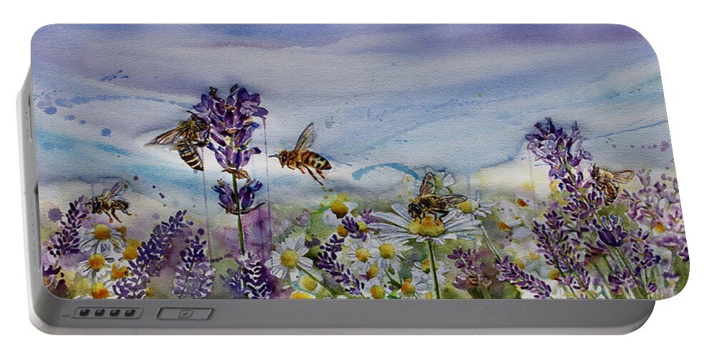 Watercolor Portable Battery Charger featuring the painting Lavender and Chamomile by Tracy Male