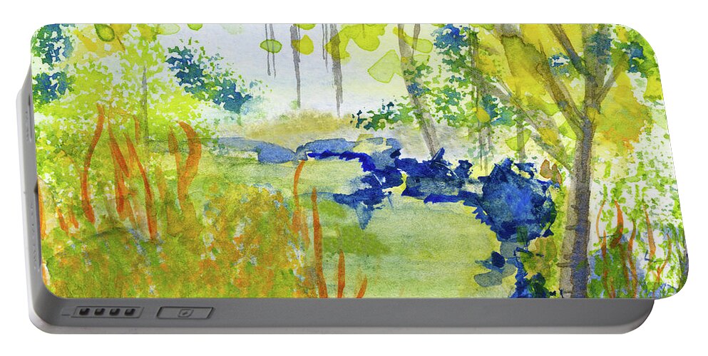 Nature Portable Battery Charger featuring the painting Lazy Summer Day Abstract by Deborah League
