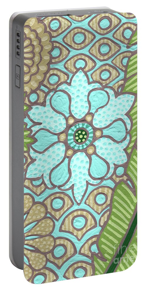 Leaf Portable Battery Charger featuring the painting Leaf And Design Caribbean Blue 5 by Amy E Fraser