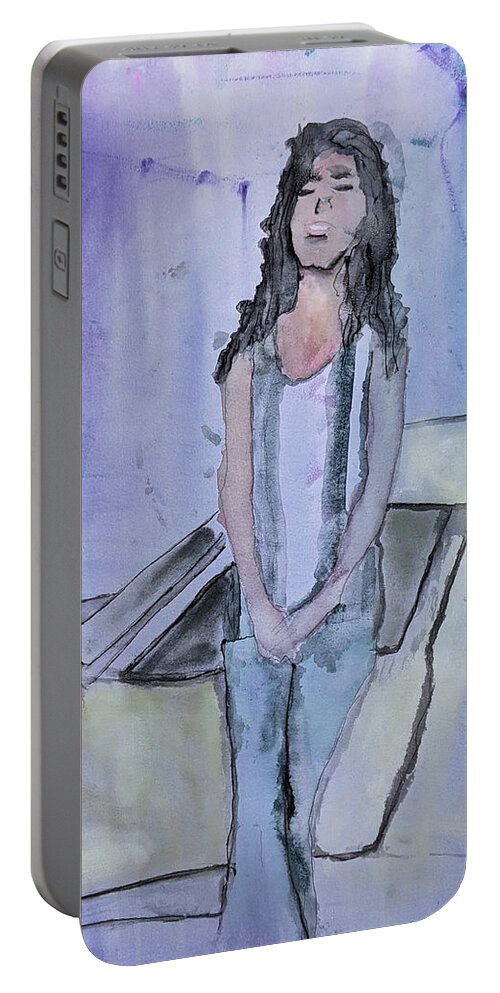 Woman Portable Battery Charger featuring the painting Leaning IN Sassy by Cathy Anderson