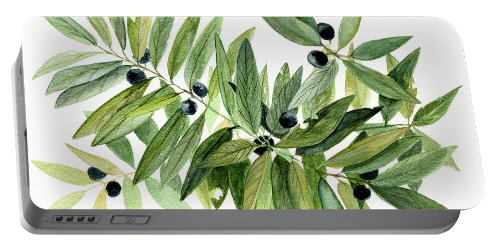Botanical Portable Battery Charger featuring the painting Leaves and Berries by Laurie Rohner