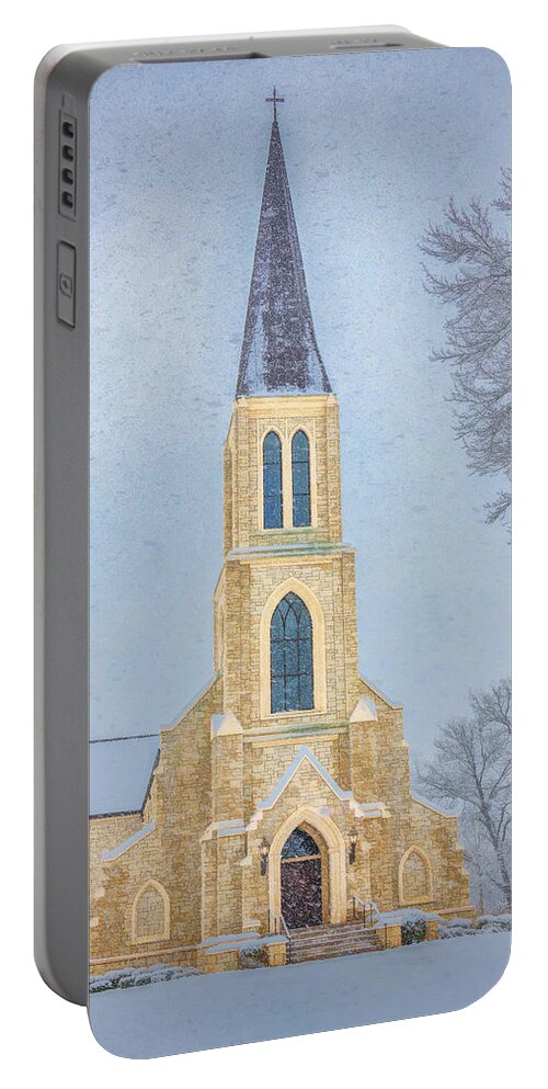 Lee University Portable Battery Charger featuring the photograph Lee University Chapel on a Snowy Day by Marcy Wielfaert