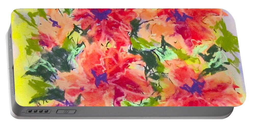 Orange Portable Battery Charger featuring the pastel Lefthand Abstracts Series #2 Orange Floral by Barbara O'Toole