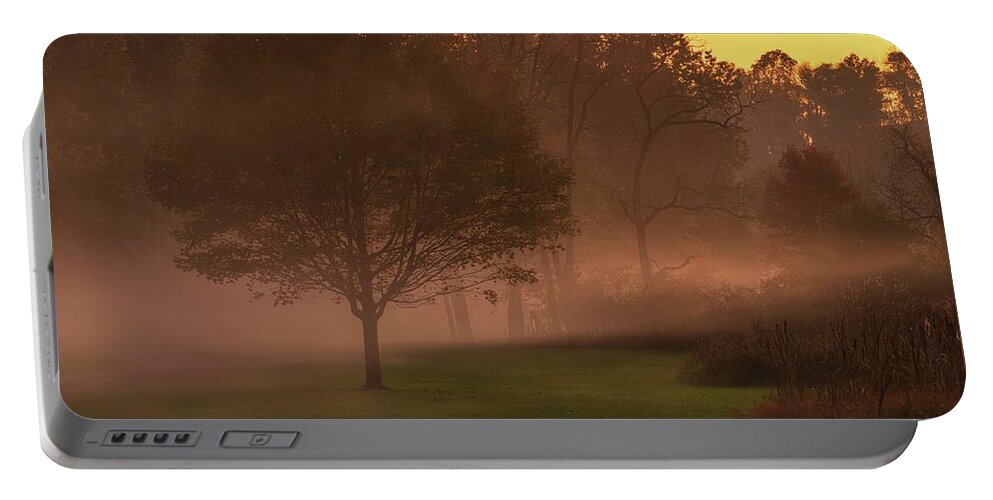 Fog Portable Battery Charger featuring the photograph Lehigh Parkway South Fog at Sunset by Jason Fink