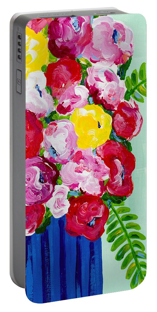 Abstract Floral Portable Battery Charger featuring the painting Lemon Lime by Beth Ann Scott