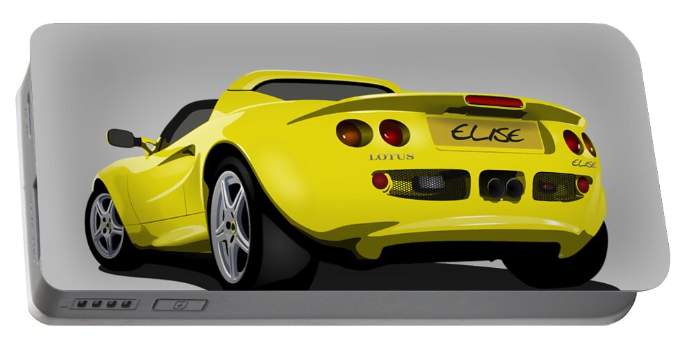 Sports Car Portable Battery Charger featuring the painting Lemon Yellow S1 Series One Elise Classic Sports Car by Moospeed Art