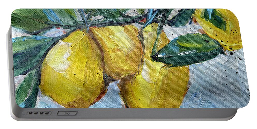 Lemon Portable Battery Charger featuring the painting Lemons by Roxy Rich