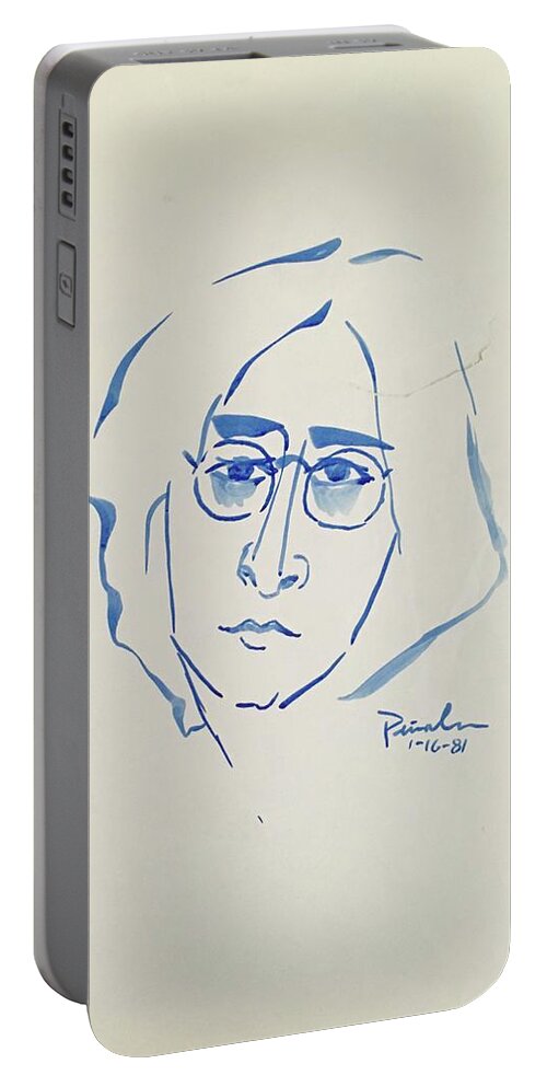 Ricardosart37 Portable Battery Charger featuring the painting Lennon 1-16-81 by Ricardo Penalver deceased