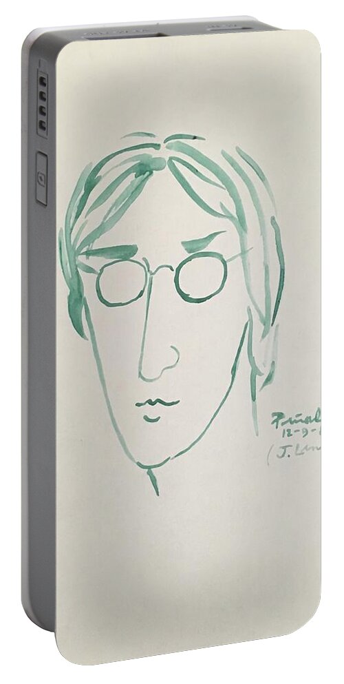 Ricardosart37 Portable Battery Charger featuring the painting Lennon 12-9-80 by Ricado Penalver deceased