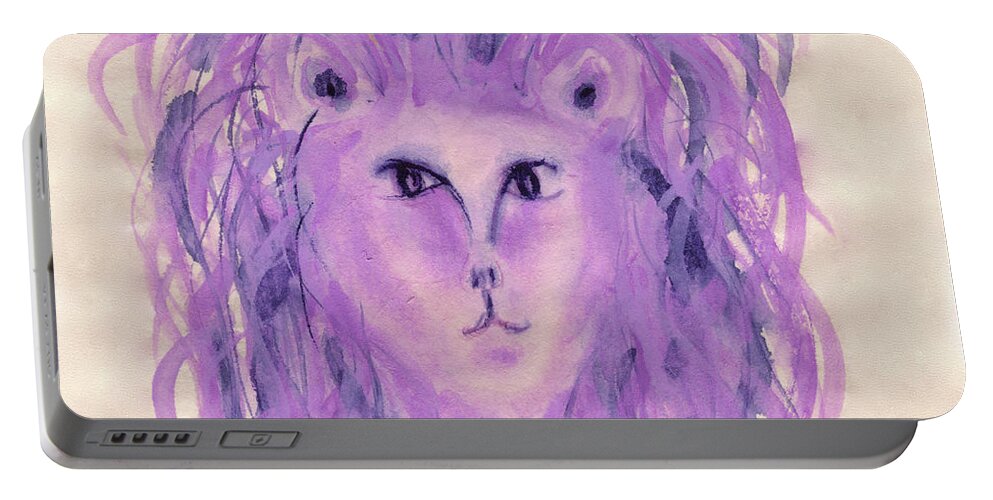 Purple Leo Lion Portable Battery Charger featuring the painting Leo Zodiac Sign Lion Symbol by Anne Nordhaus-Bike