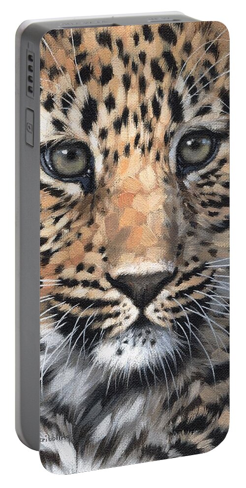 Leopard Portable Battery Charger featuring the painting Leopard Cub by Rachel Stribbling