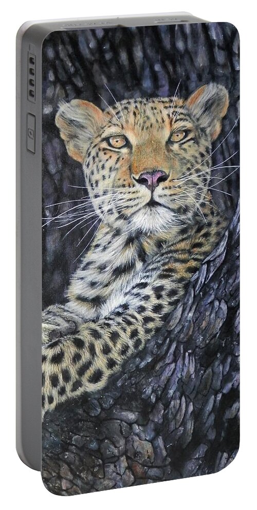 Leopard Portable Battery Charger featuring the painting Leopard Lookout by John Neeve