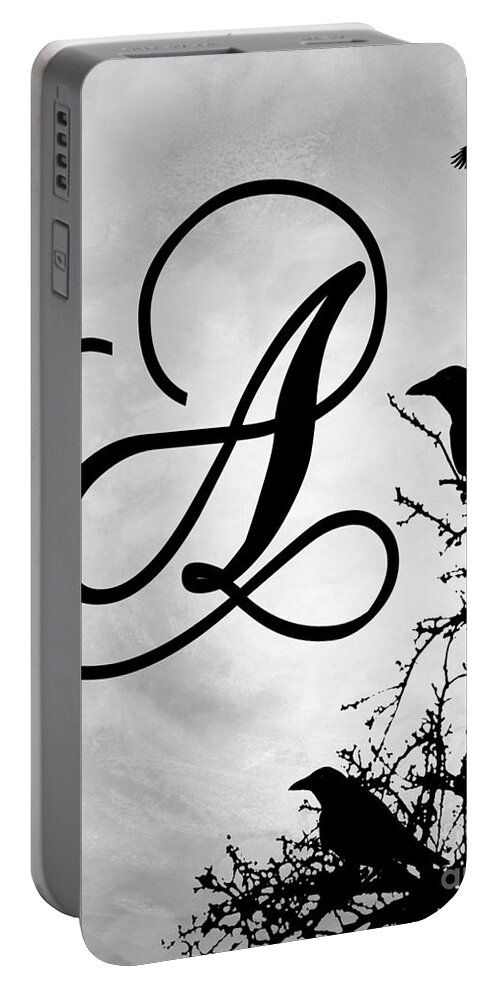 Letter A Portable Battery Charger featuring the mixed media Letter A Design 43 Crow Birds by Lucie Dumas