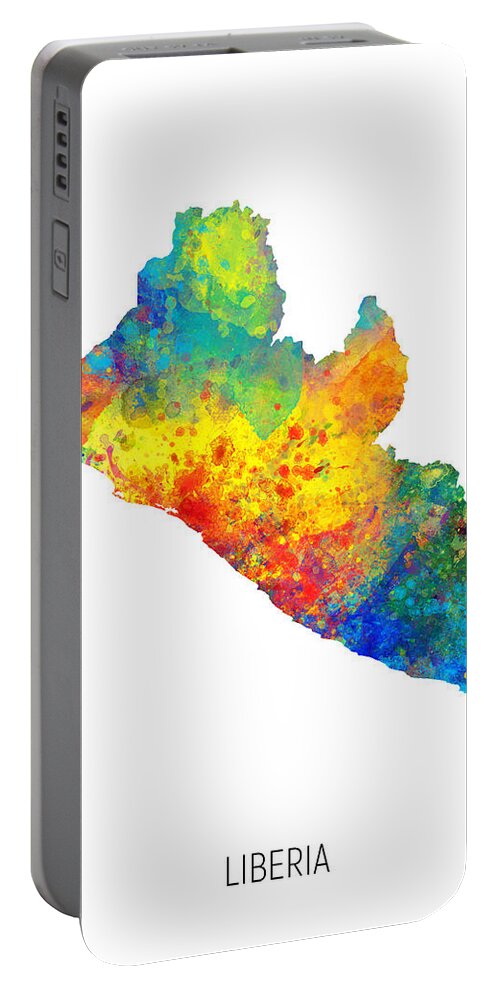 Liberia Portable Battery Charger featuring the digital art Liberia Watercolor Map by Michael Tompsett