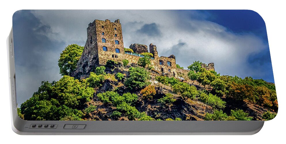 Liebenstein Castle Portable Battery Charger featuring the digital art Liebenstein Castle, Dry Brush on Sandstone by Ron Long Ltd Photography