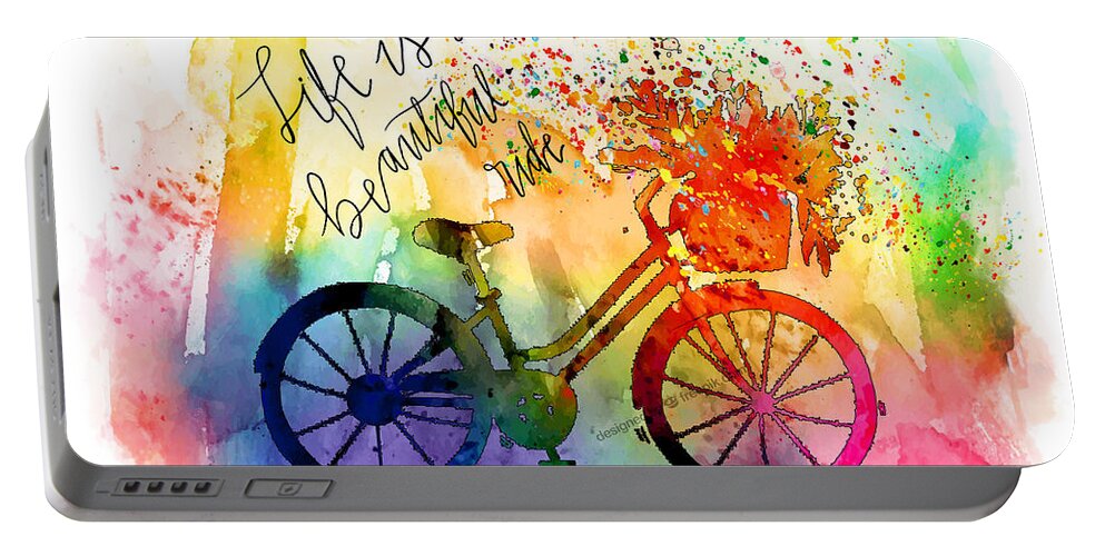 Inspiration Portable Battery Charger featuring the painting Life Is A Beautiful Ride by Miki De Goodaboom