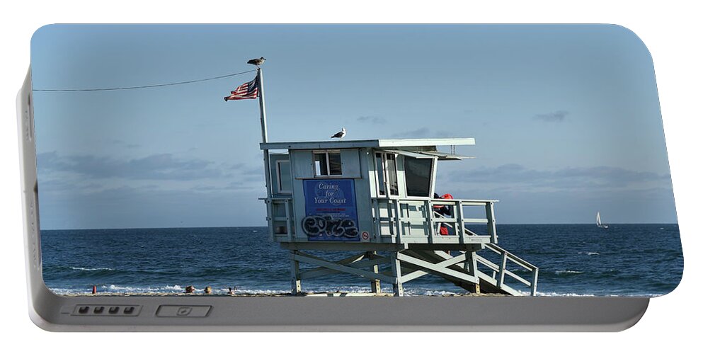 Lifeguard Portable Battery Charger featuring the photograph Lifeguard hut on Venice Beach by Mark Stout