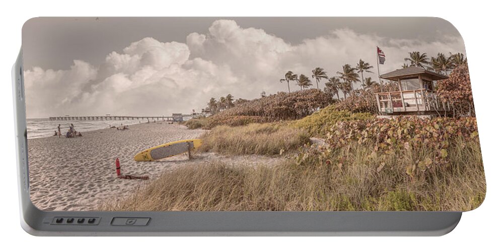 Clouds Portable Battery Charger featuring the photograph Lifeguard Stand in the Beachhouse Dunes Panorama by Debra and Dave Vanderlaan