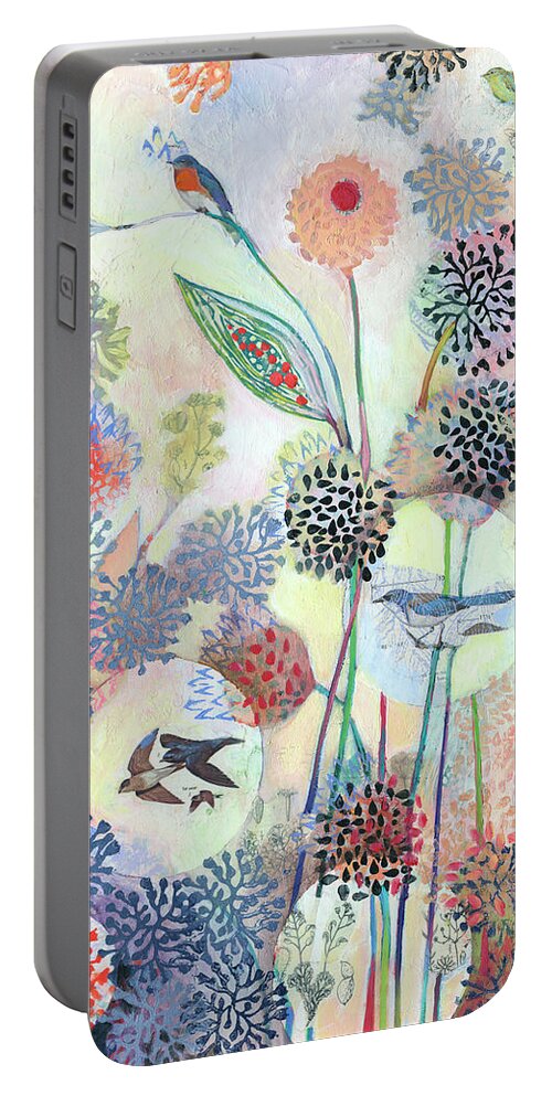 Floral Portable Battery Charger featuring the mixed media Lifting Up and Letting Go into the Light of the Song by Jennifer Lommers