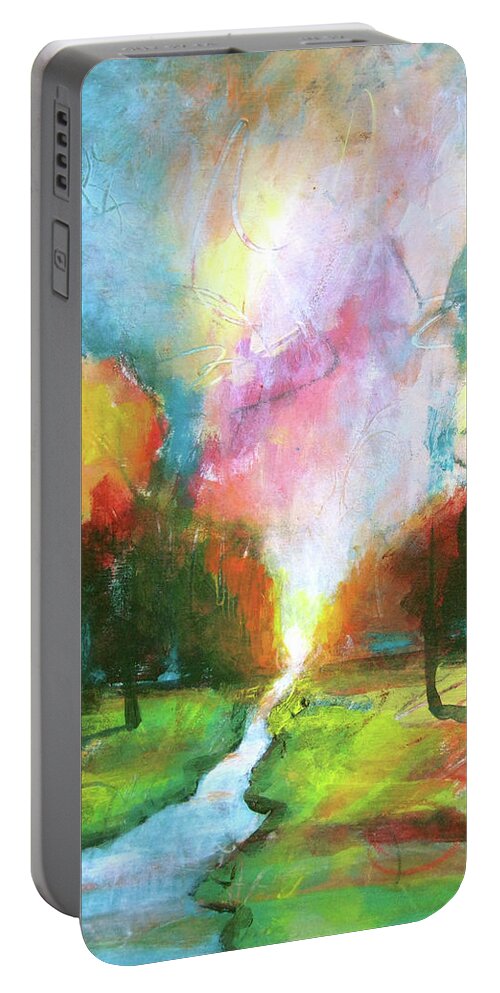 Orange Portable Battery Charger featuring the painting Light in Between by Robie Benve