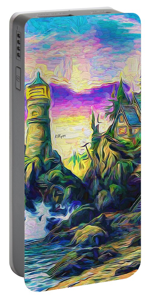 Paint Portable Battery Charger featuring the painting Lighthouse on cliff by Nenad Vasic