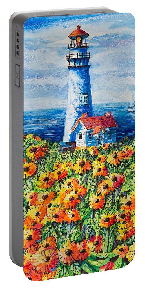 Lighthouse Portable Battery Charger featuring the painting Lighthouse Vista by Diane Phalen