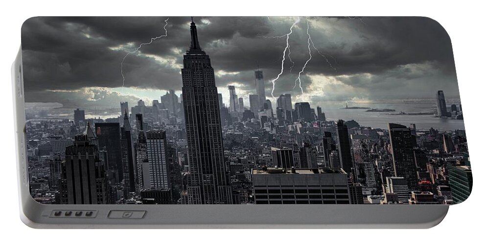 Nyc Portable Battery Charger featuring the photograph Lighting Over manhattan Artistic Digital Color by Chuck Kuhn