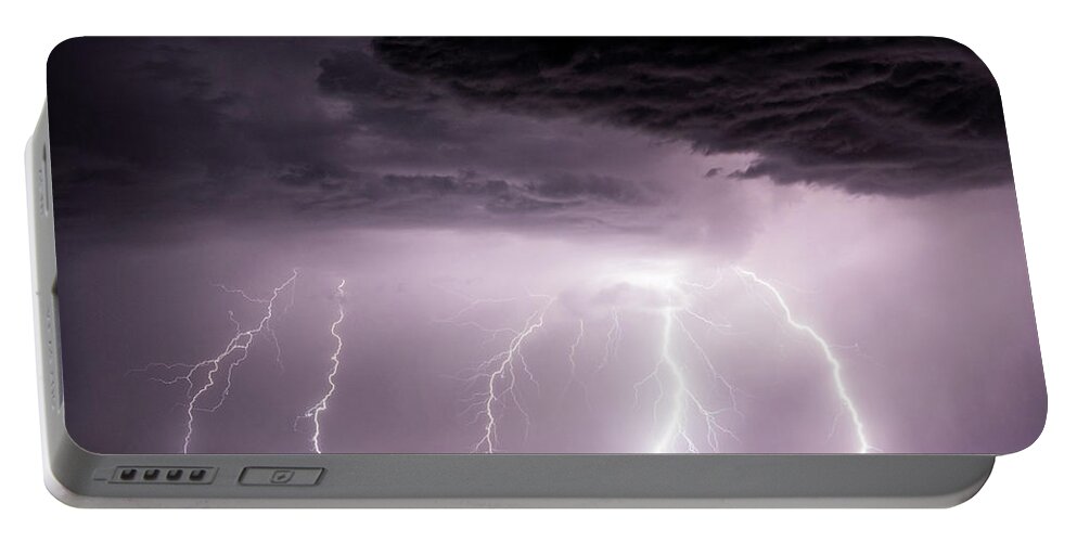 Lightning Portable Battery Charger featuring the photograph Lightning Bolts at Night by Wesley Aston