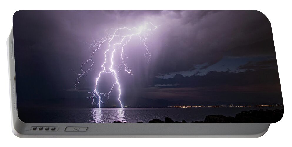 Storm Portable Battery Charger featuring the photograph Lightning Man by Wesley Aston