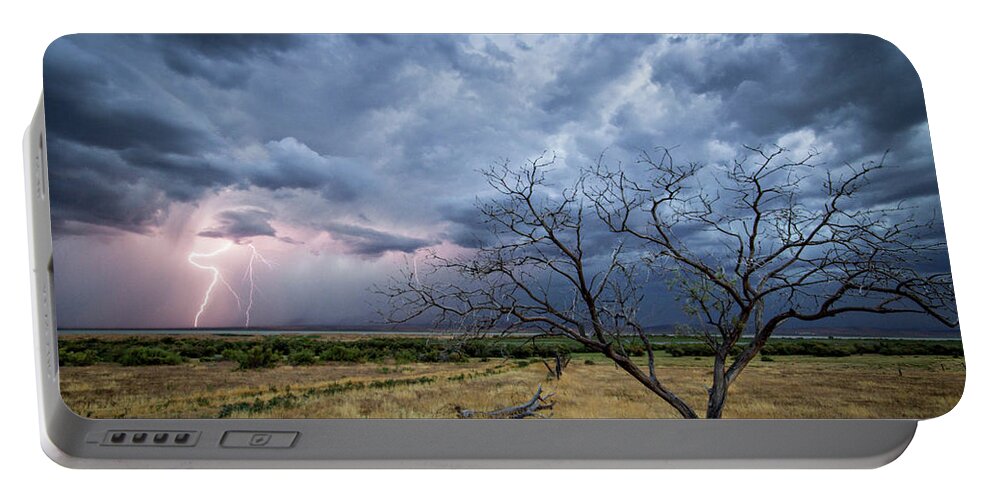 Storm Portable Battery Charger featuring the photograph Lightning Strike with Tree by Wesley Aston