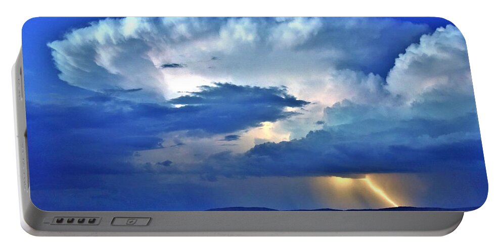 Lightning Portable Battery Charger featuring the photograph Lightning Strikes the Mountain by Kim Bemis