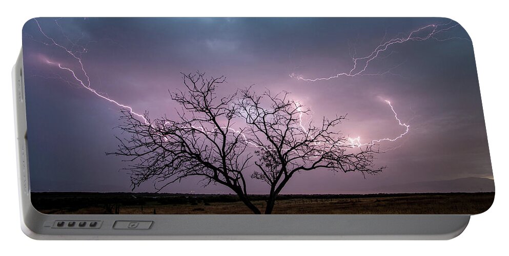 Storm Portable Battery Charger featuring the photograph Lightning Tree by Wesley Aston