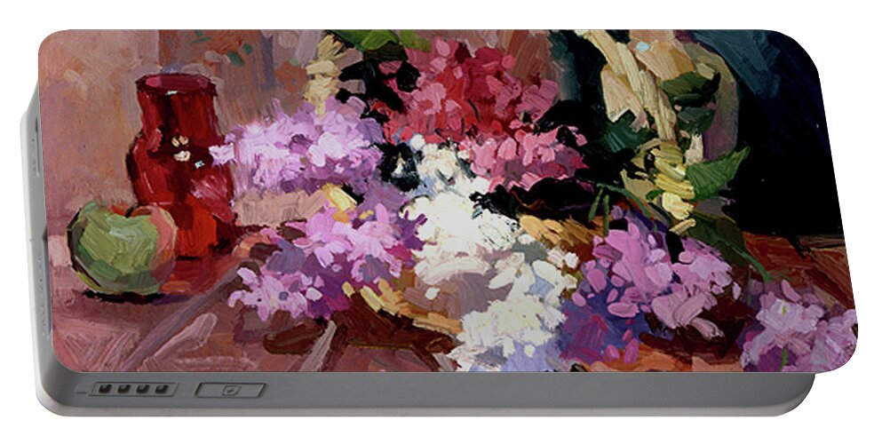 Floral Portable Battery Charger featuring the painting Lilacs by Elizabeth - Betty Jean Billups