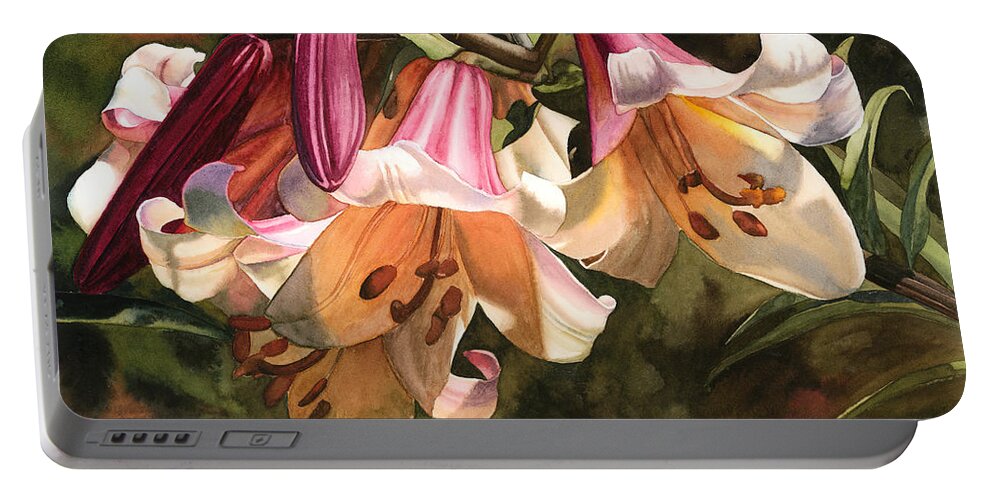 Flower Portable Battery Charger featuring the painting Lilium Regale by Espero Art