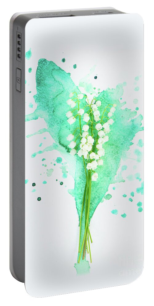Lilly Of The Valley Portable Battery Charger featuring the photograph Lilly of the valley on watercolor by Anastasy Yarmolovich