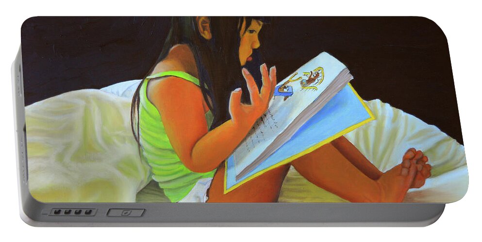 Oil Painting Portable Battery Charger featuring the painting Lilo and Curious George by Thu Nguyen