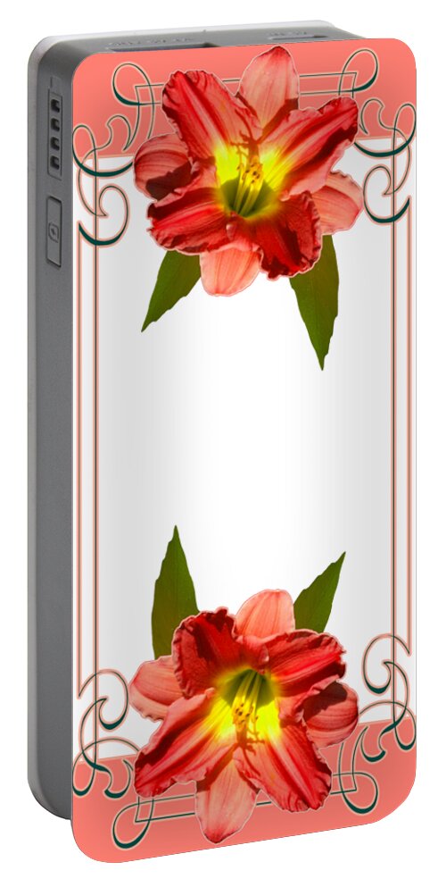 Lily Portable Battery Charger featuring the digital art Lily Flower Designed for Towels by Delynn Addams