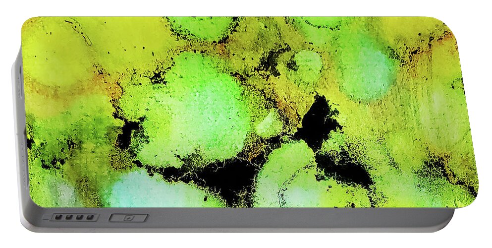 Alcohol Ink Portable Battery Charger featuring the painting Lime green and yellow by Karla Kay Benjamin